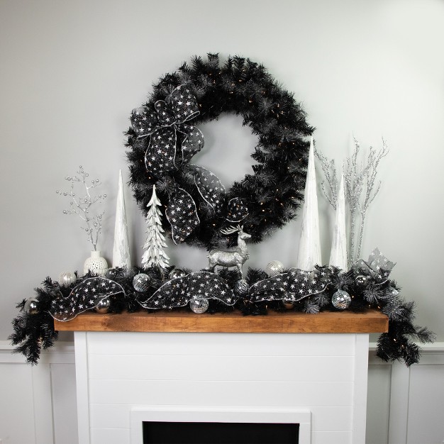 Northlight Pre lit Batter Operated Black Christmas Garland With Timer 6 x27 Warm White Led Lights