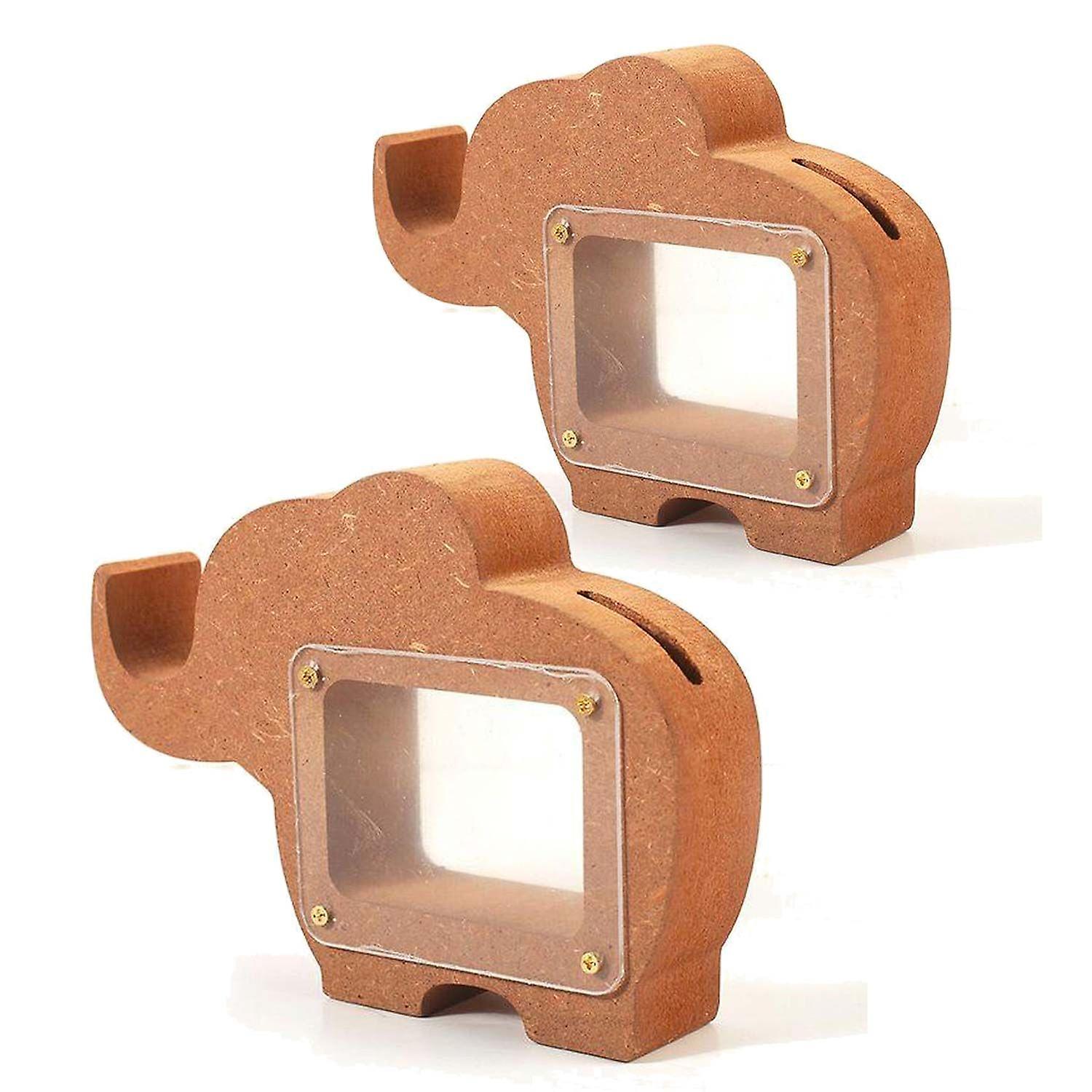 2 MDF wooden elephant piggy banks 15 x 11 x 3 cm