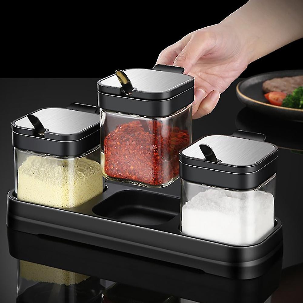 Glass Storage Jars Spice Containers Set With Stainless Steel Lids And Spoons For Sugar Serving Salt