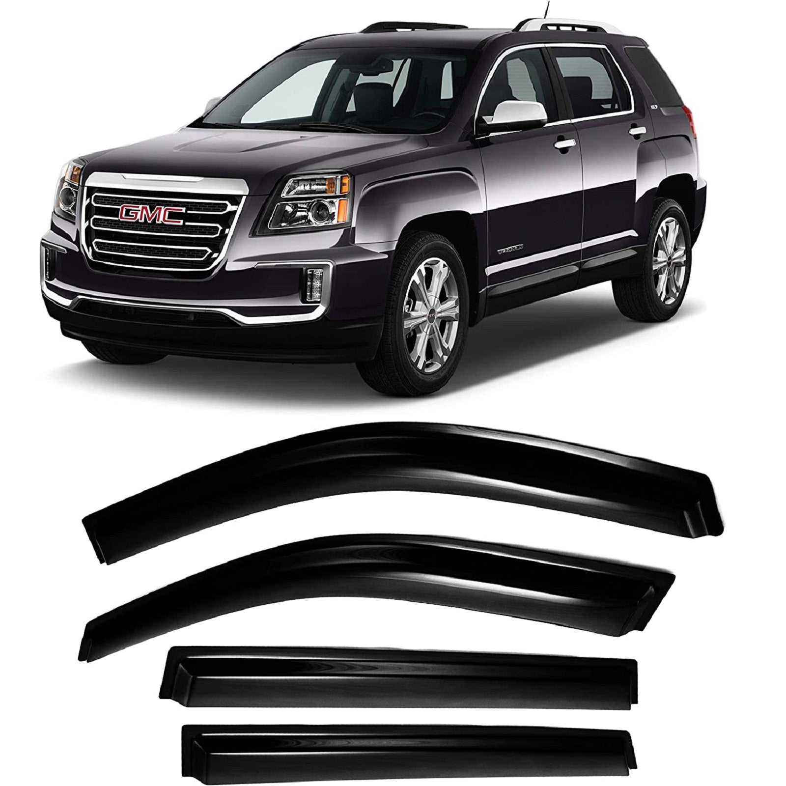 JSP Rain Guard Window Vent Visor | Fits 2007-2016 GMC Acadia | Outside Channel Adhesive Mount | Wind Deflector | 4-Piece | Smoke Color | Stay Dry Driving