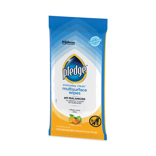 SC Johnson Pledge Multi-Surface Cleaner Wet Wipes | Cloth， 7 x 10， Fresh Citrus， 25