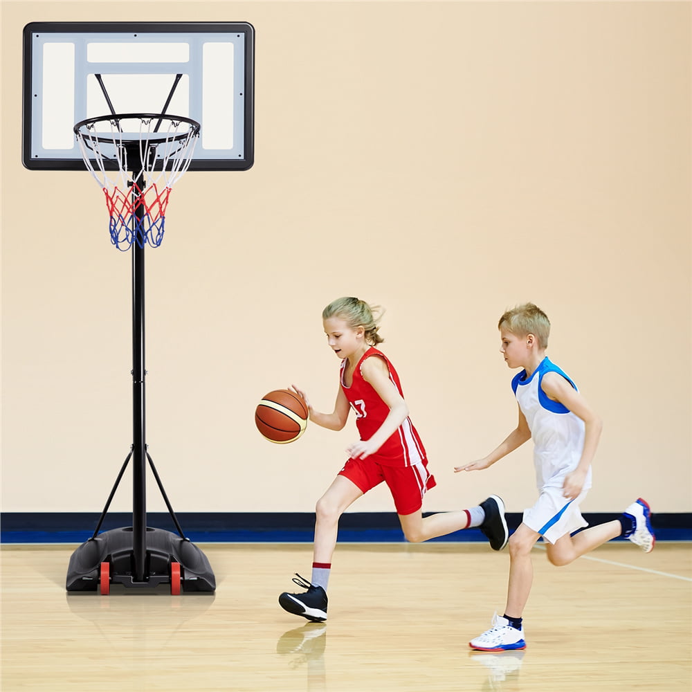 Easyfashion Portable Junior Basketball System Up to 8.2 Ft. for Kids， Junior and Youth for Indoor and Outdoor with Wheels