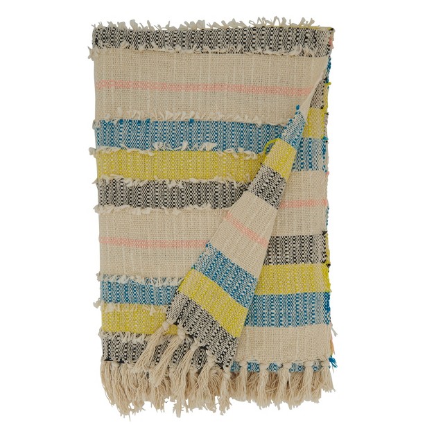 Saro Lifestyle Fringe Throw Blanked With Stripe Design