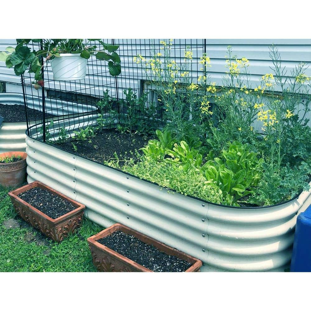 vego garden 17 in. Tall 9-In-1 Modular Pearl White Metal Raised Garden Bed Kit VB9N117W