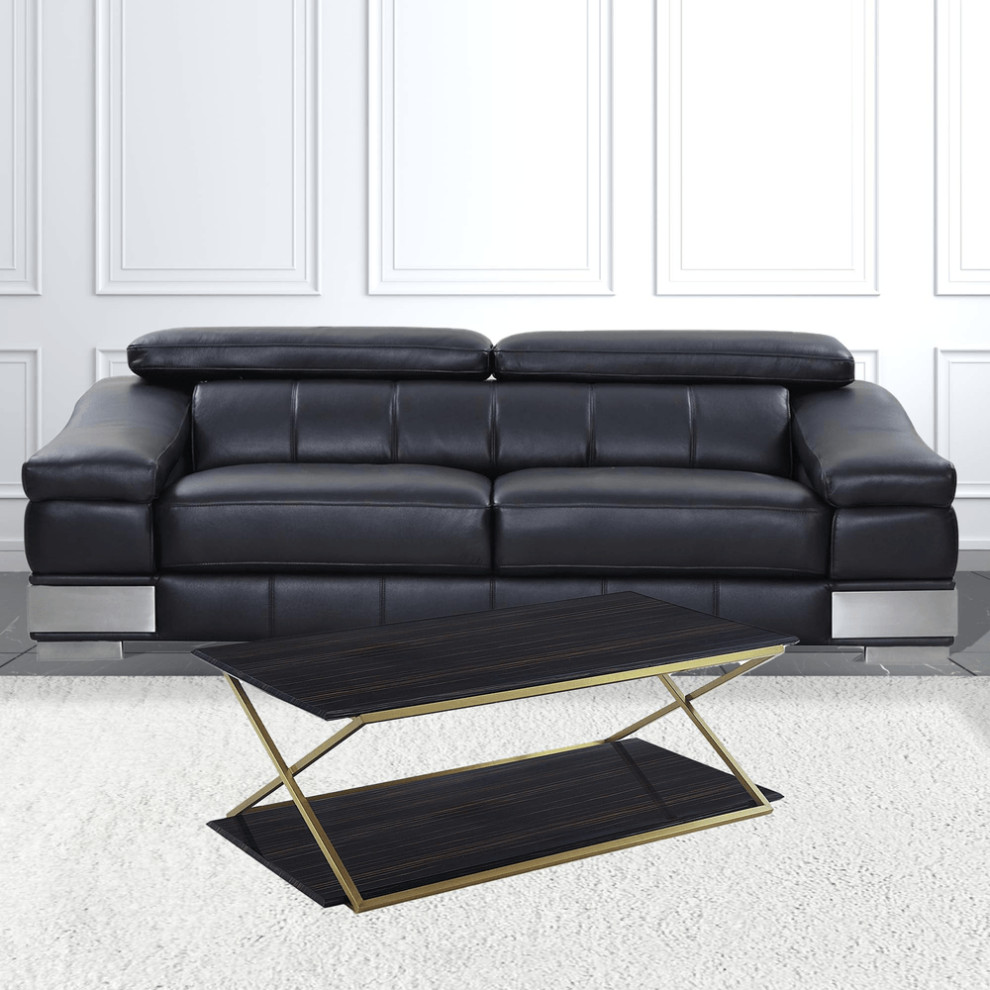 51 quotDark Brown And Gold Rectangular Coffee Table With Shelf   Coffee Tables   by HomeRoots  Houzz