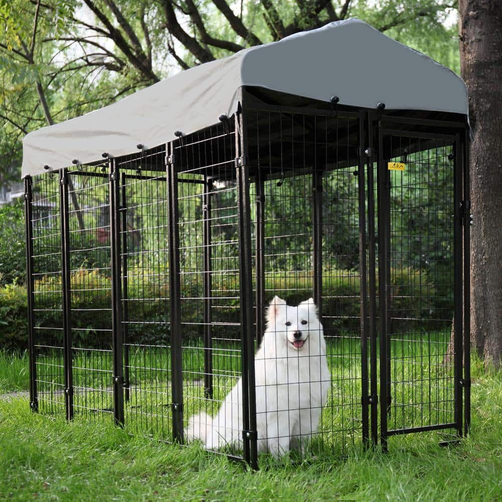 COZIWOW 6.9 ft. x 3.3 ft. x 5.6 ft. Metal Dog Pet Kennel Cage Pen with Roof Canopy Weatherproof CW12R0479