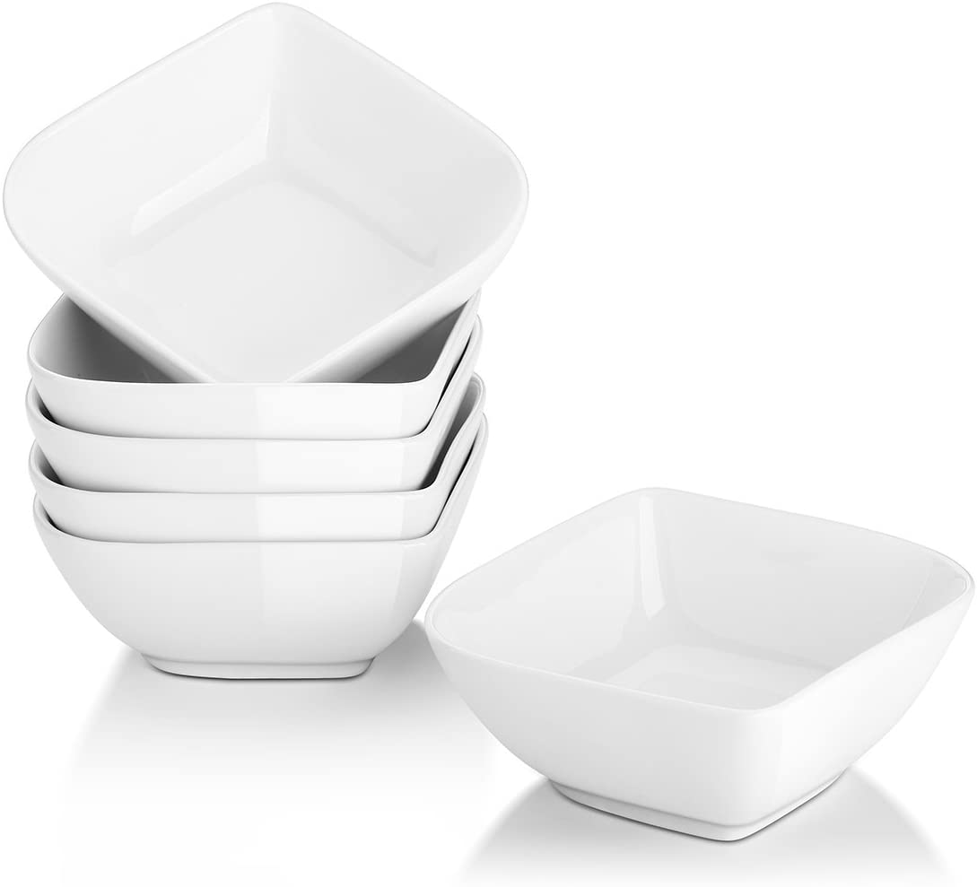 DOWAN Ramekins 8 oz Oven Safe， Small Serving Bowls， Porcelain Square Bowl