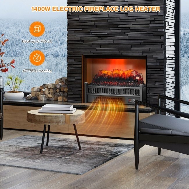 1400W Electric Fireplace Log Heater with Adjustable Flame Brightness Black   23\