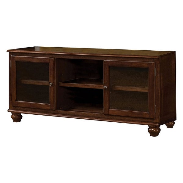 58 Inch Wood TV Entertainment Media Console， 2 Door， 2 Open Shelves， Walnut