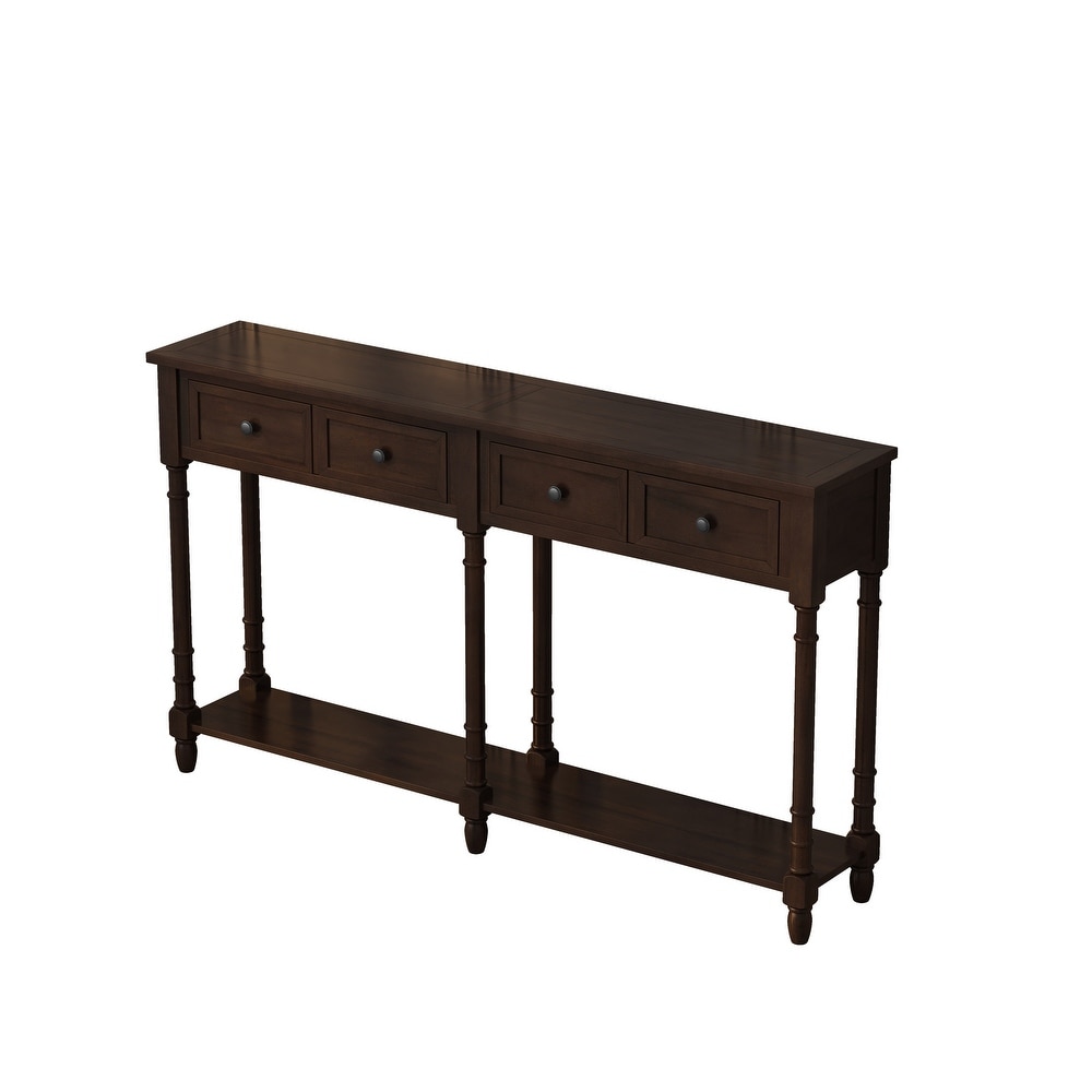 Console Table Easy Assembly with Two Storage Drawers and Bottom Shelf for Living Room