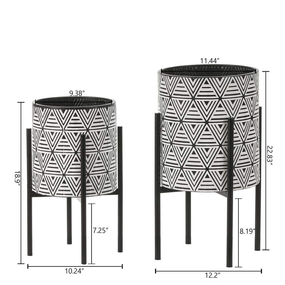 Luxen Home Black and White Metal Cachepot Planters with Black Metal Stands (2-Pack) WHPL1456