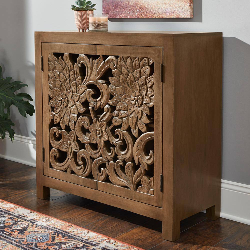 Home Decorators Collection Nadia Carved Solid Wood Accent Cabinet in Haze Brown CAC-20-002