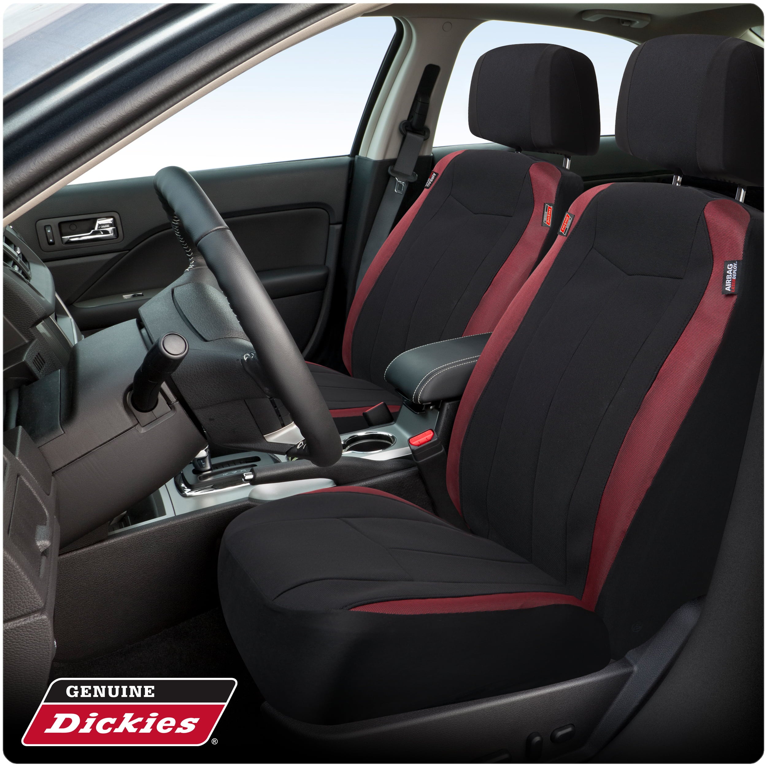 Genuine Dickies 2 Piece Durasport Black/Red Truck Seat Covers， 43635WDC