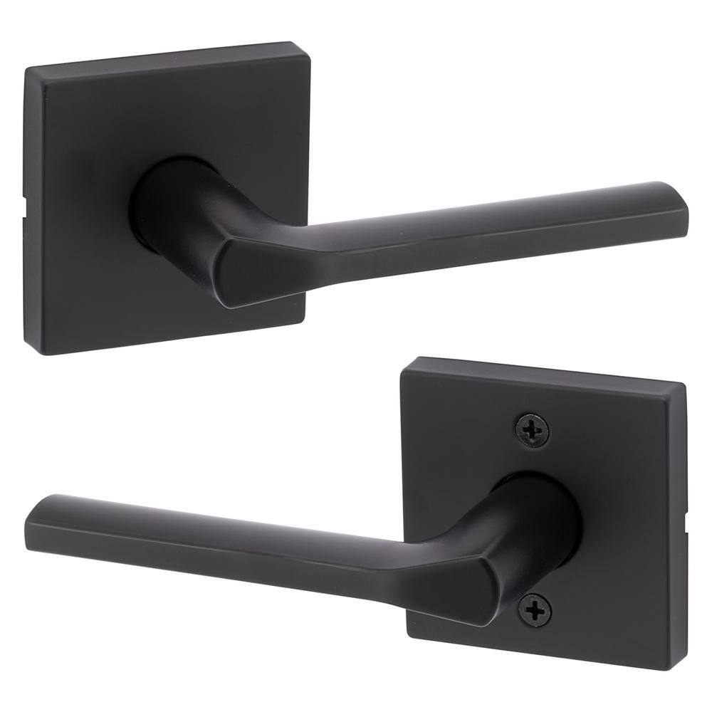 Kwikset Lisbon Square Matte Black HallCloset Door Lever 720LSLSQT5146ALRCS