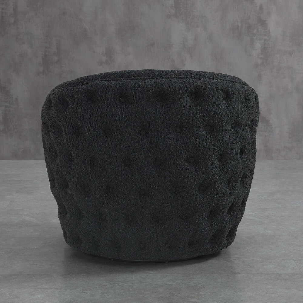 Boucle Upholstered Tufted Back Swivel Barrel Chair