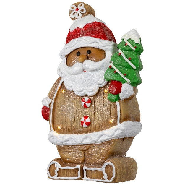 Lighted Gingerbread Santa With Frosted Tree Christmas Figure