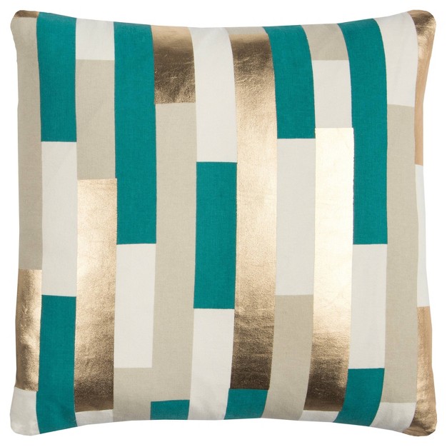 Oversize Shiny Striped Poly Filled Square Throw Pillow Rizzy Home