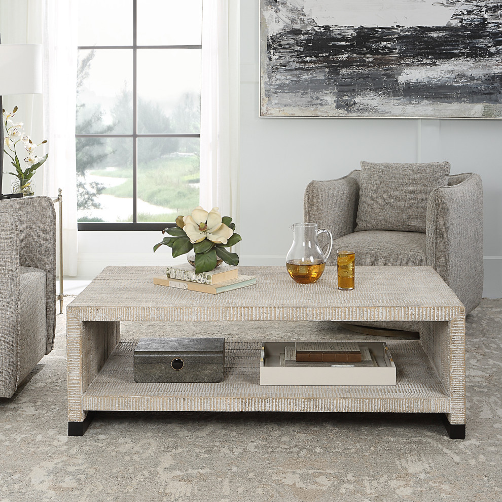 Uttermost Bosk White Washed Coffee Table   Farmhouse   Coffee Tables   by Uttermost  Houzz