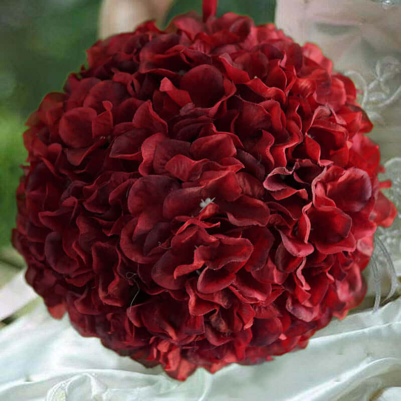 4 Pack Burgundy Artificial Silk Hydrangea Kissing Flower Balls 7