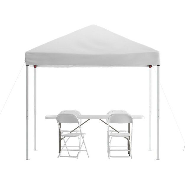 Emma And Oliver Outdoor Event tailgate Set With Pop Up Event Canopy With Carry Bag Bi fold Table And 4 Folding Chairs