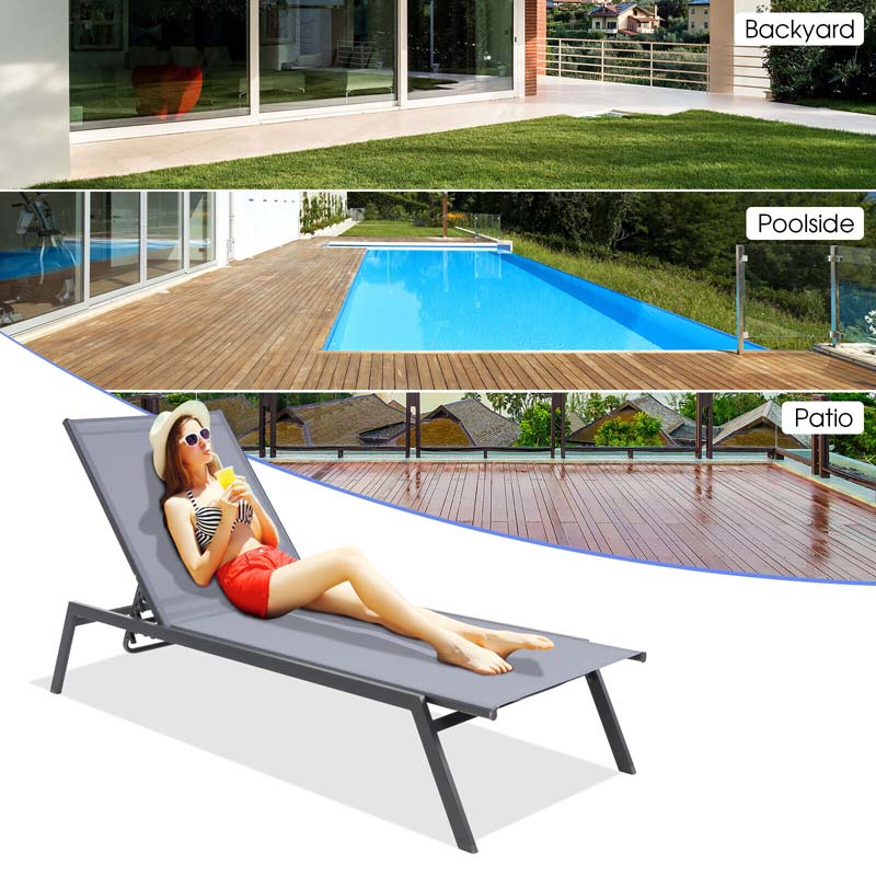 Outdoor Adjustable Chaise Lounge Chair Recliner with Lay Flat Position & Quick-Drying Fabric