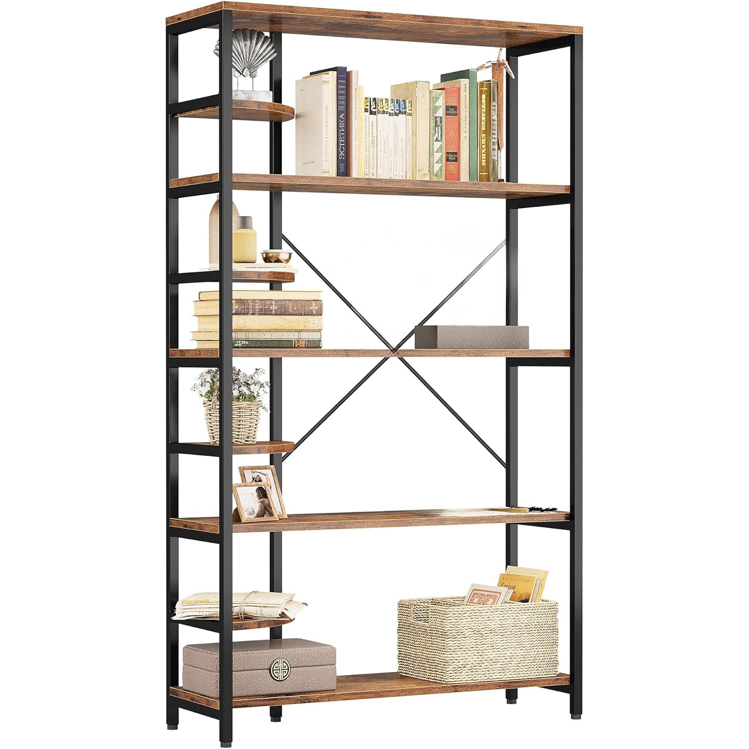 5 Tiers Bookshelf and Bookcase with 4 Small shelves, Home Storage Rack, Suitable for Living Room, Office