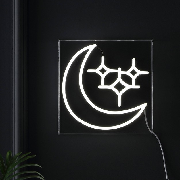 Starry Crescent Square Contemporary Glam Acrylic Box Usb Operated Led Neon Light White Jonathan Y