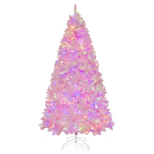 7 FT Flocked Artificial Christmas Tree w/ LED Lights 1200 Branch Tips