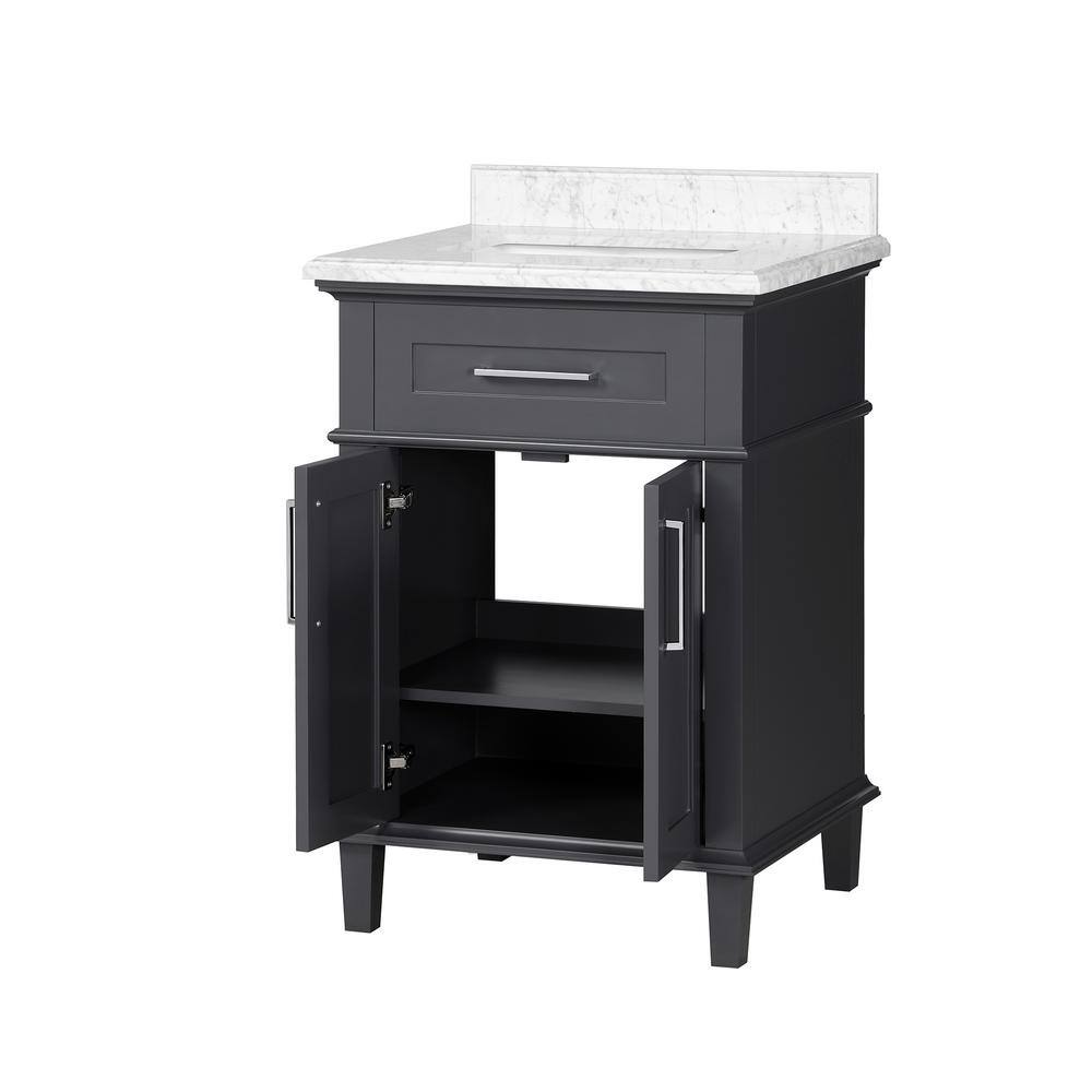 Home Decorators Collection Sonoma 24 in. W x 20 in. D x 34 in. H Bath Vanity in Dark Charcoal with White Carrara Marble Top 9784800270