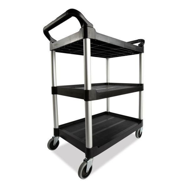 Rubbermaid Commercial Xtra Utility Cart with Open Sides， Plastic， 3 Shelves， 300 lb Capacity， 40.63