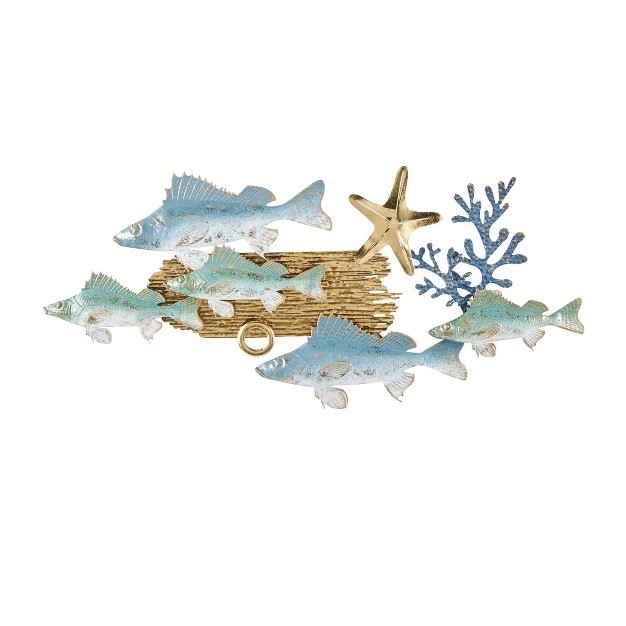 Metal Fish Wall Decor With Gold Accents Blue Olivia amp May