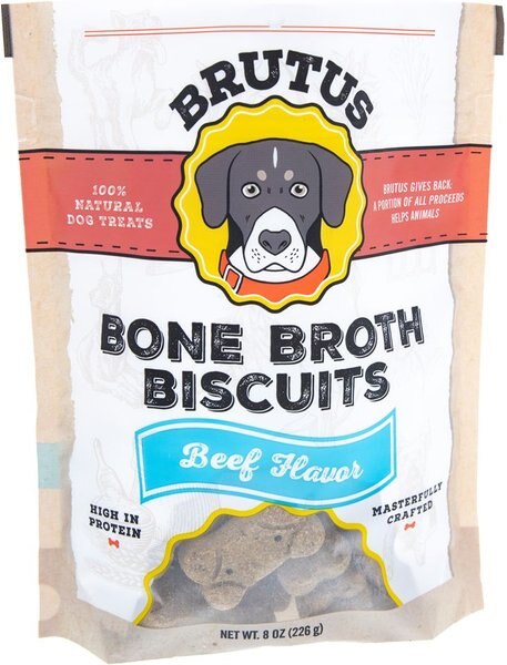 Brutus Broth Bone Broth Biscuits Beef Flavor Dog Treats， 8-oz bag