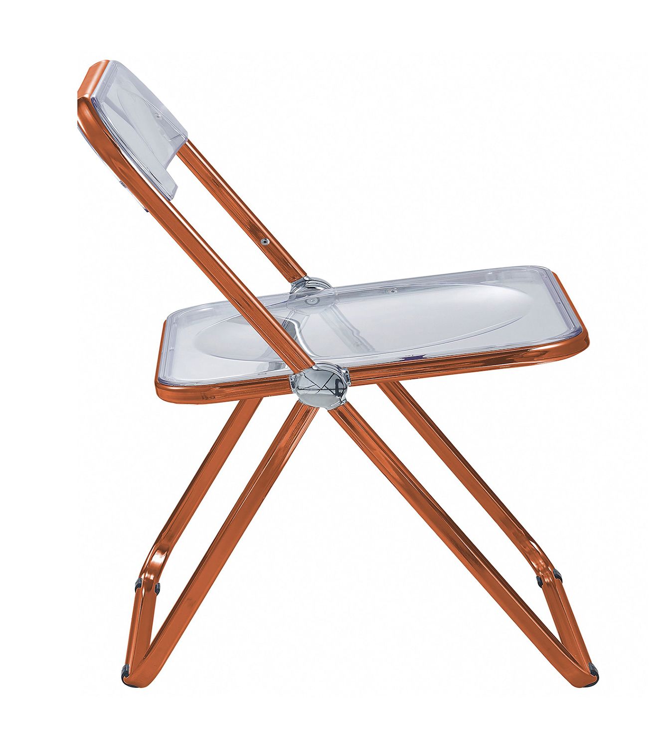 LeisureMod Lawrence Acrylic Folding Chair with Orange Metal Frame - Orange