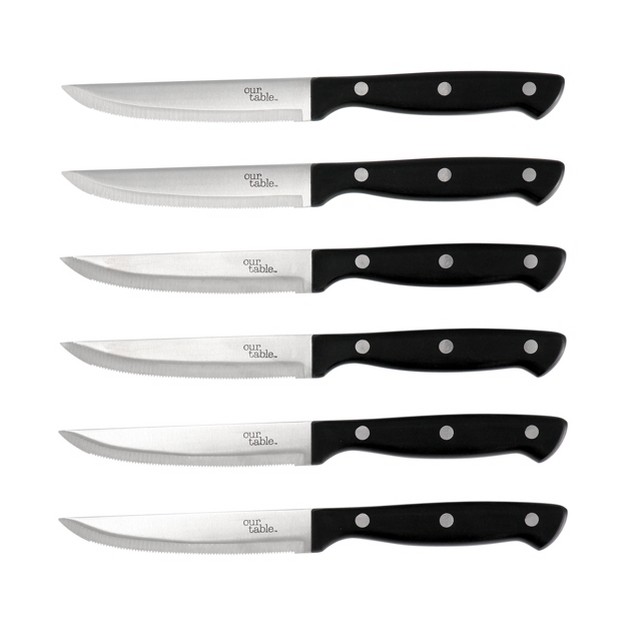 Our Table 6 Piece 4 5 Inch High Carbon Stainless Steel Steak Knife Set In Black