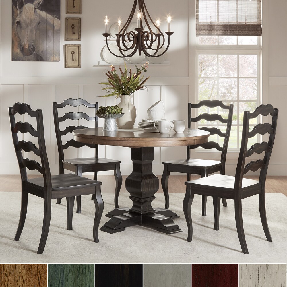 Eleanor Black Round Solid Wood Top 5 Piece Dining Set   French Ladder Back by iNSPIRE Q Classic