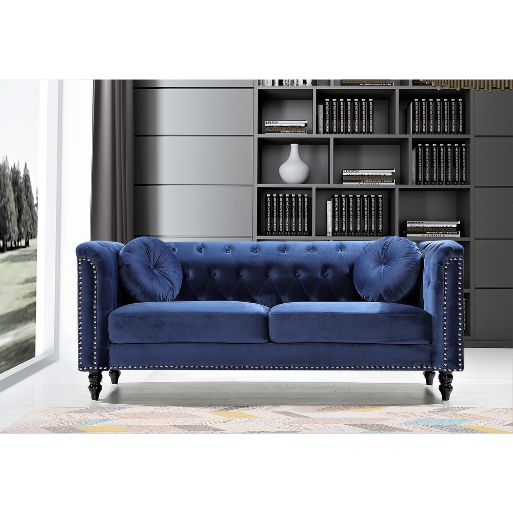 Calvin Classic Velvet Kittleson Nailhead Chesterfield 2 Piece Set Loveseat and Sofa