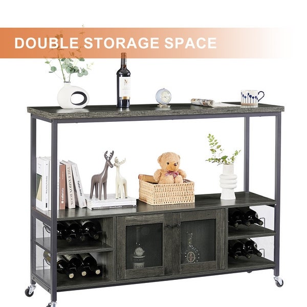 54.3''W X 15.7''D X 40.6''H Bar Cabinet， Console Table with Shelves and Wheel