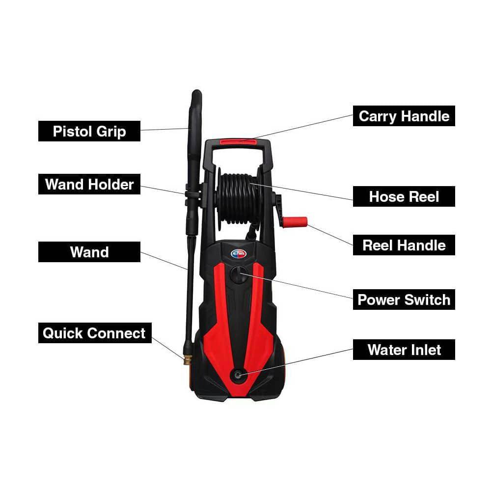 All Power 2000 PSI 16 GPM Red Electric Pressure Washer with Hose Reel for Buildings Walkway Vehicles and Outdoor Cleaning