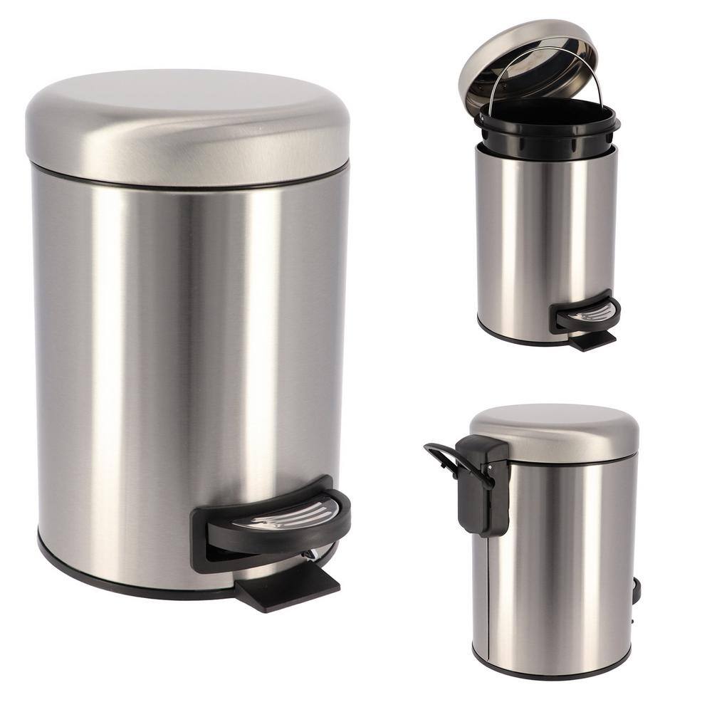 3 l 0.8 Gal. Soft Close Small Round Metal Bath Floor Step Trash Can Waste Bin in Steel 6543102