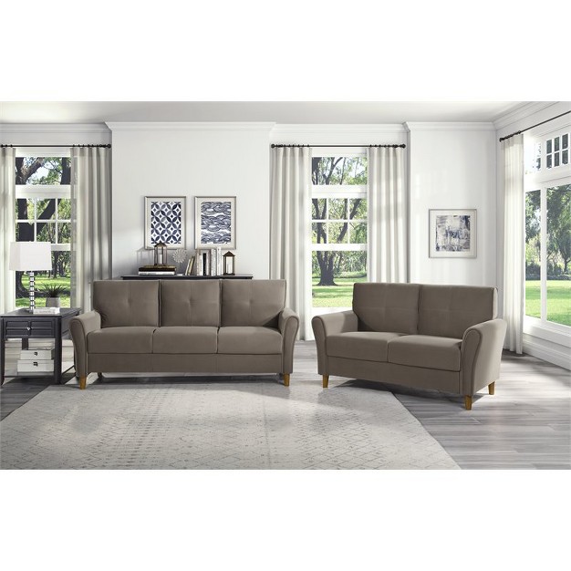 Dunleith Modern Contemporary Velvet Tufted Sofa In Brown And Walnut Lexicon