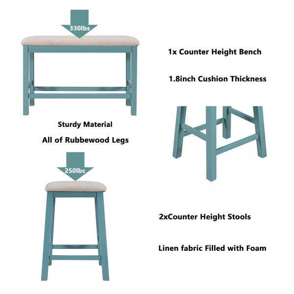 4-Piece Dining Table and Chair Set Counter Height with Storage Rack and Drawer with 2 Stools and Benches for Kitchen