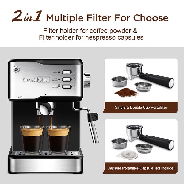 20 Bar Pump Coffee Machine Compatible with ESE POD Capsules FilterandMilk Frother Steam Wand