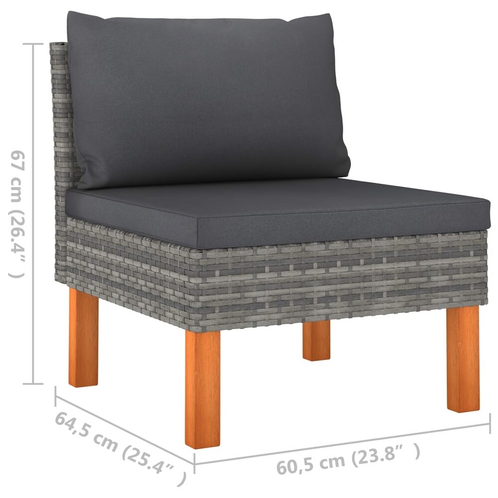 vidaXL 8 Piece Patio Lounge Set Poly Rattan and Eucalyptus Wood Gray   28.5\