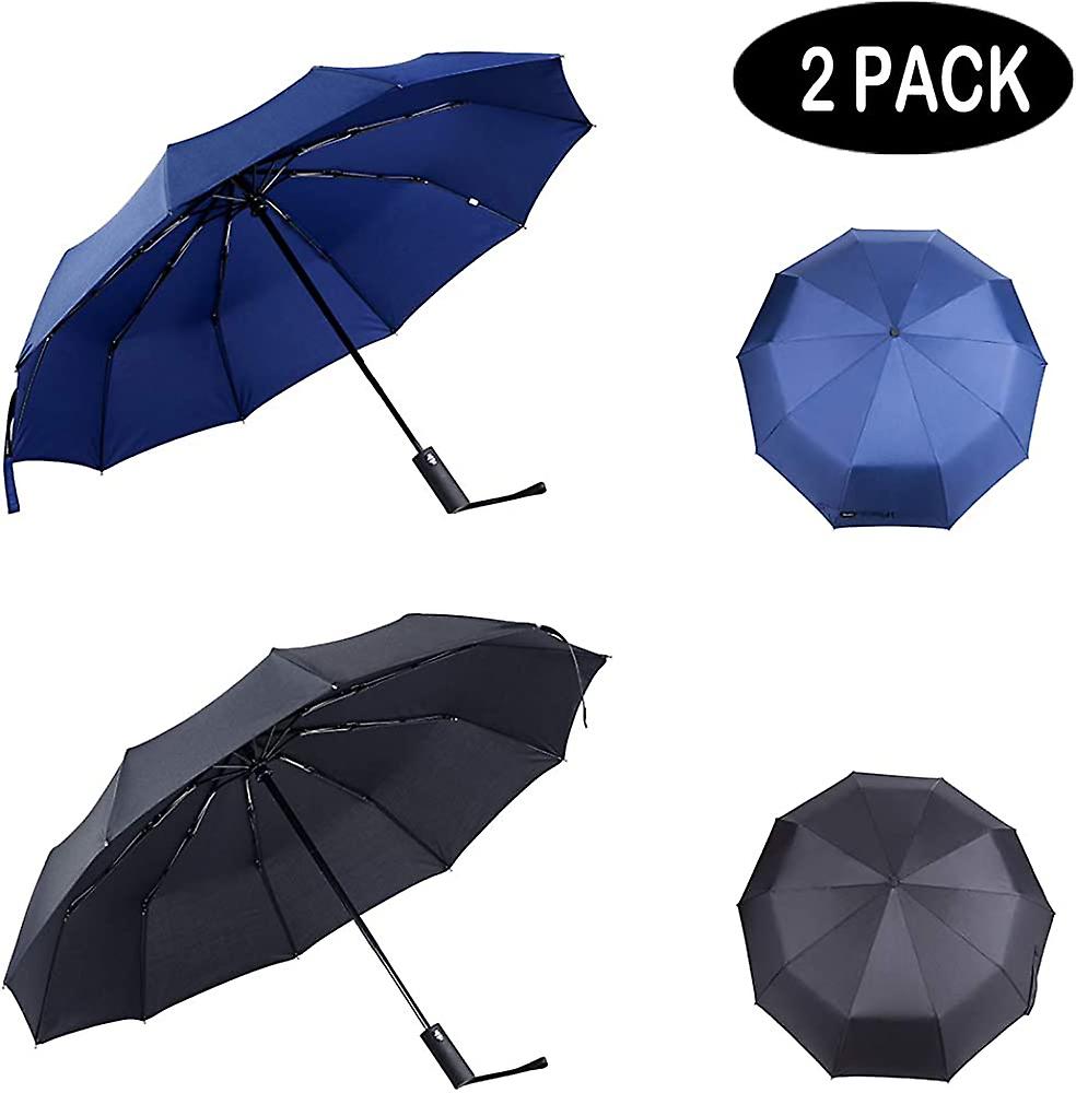 Liangnv 2 Packs Travel Umbrella Windproof 10 Ribs Auto Open and Close Collapsible Folding Small Compact Umbrella For Rain