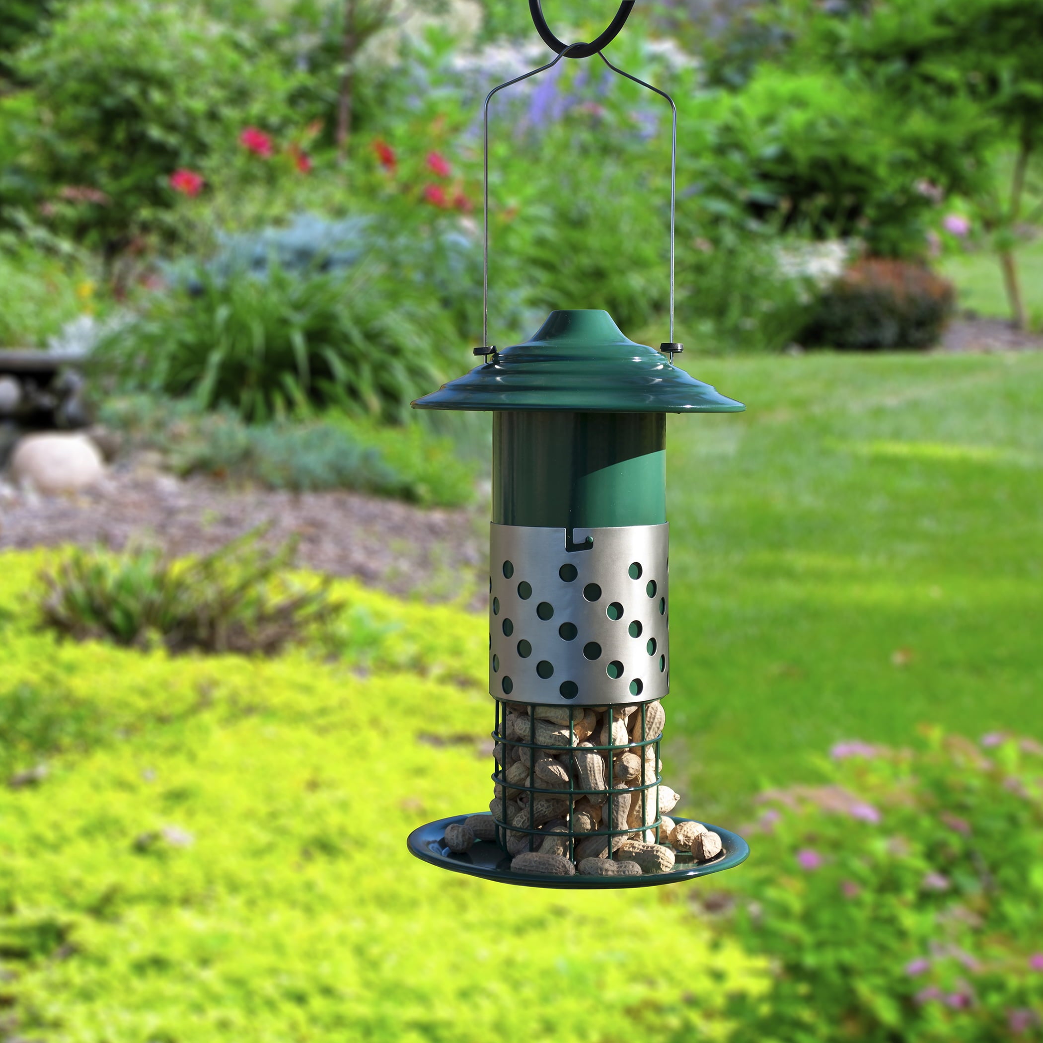 Panacea Products Metal Wild Bird  Tube Feeder， Green-1 lb Capacity