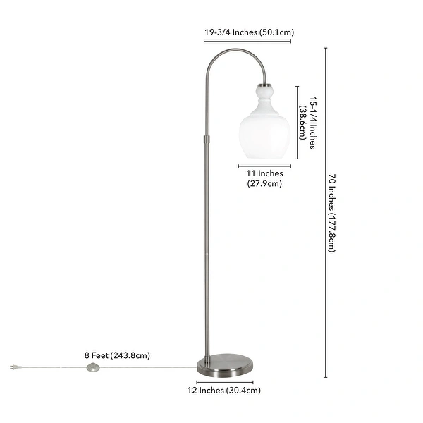 Verona Arc Floor Lamp with White Milk Glass Shade