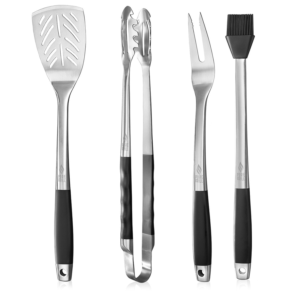 4pc BBQ Tool Utensil Set  Stainless Steel by Pure Grill   Silver
