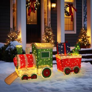 5 ft. Train Set Outdoor Holiday Yard Decoration Warm White LED with Christmas Tree and Gift Box PG0403-15