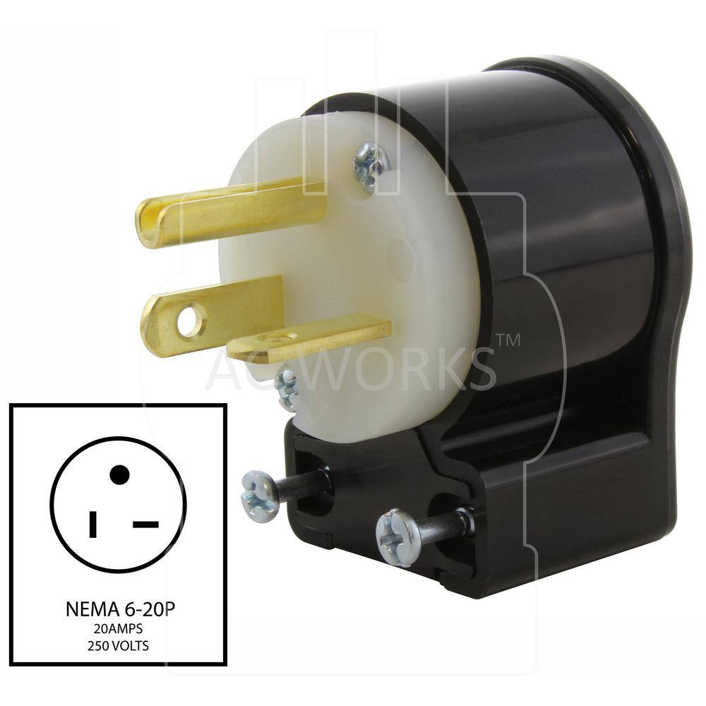 AC WORKS 20 Amp 250-Volt NEMA 6-20P 3-Prong All Angles Elbow Industrial Grade Male Plug ASE620P