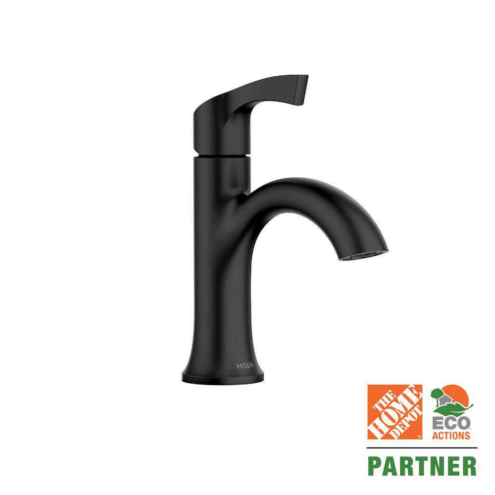 MOEN Korek Single Hole Single-Handle Bathroom Faucet with Drain Kit Included in Matte Black 84466BL